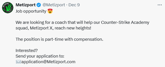 Metizport公开招募青训队教练