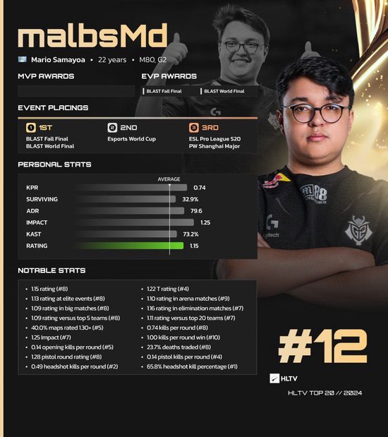 HLTV 2024年度最佳选手TOP12：malbsMd